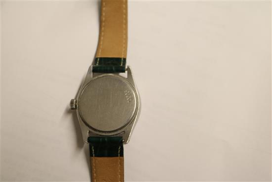 A gentlemans stainless steel mid-size Tudor Oyster wrist watch, on associated strap.